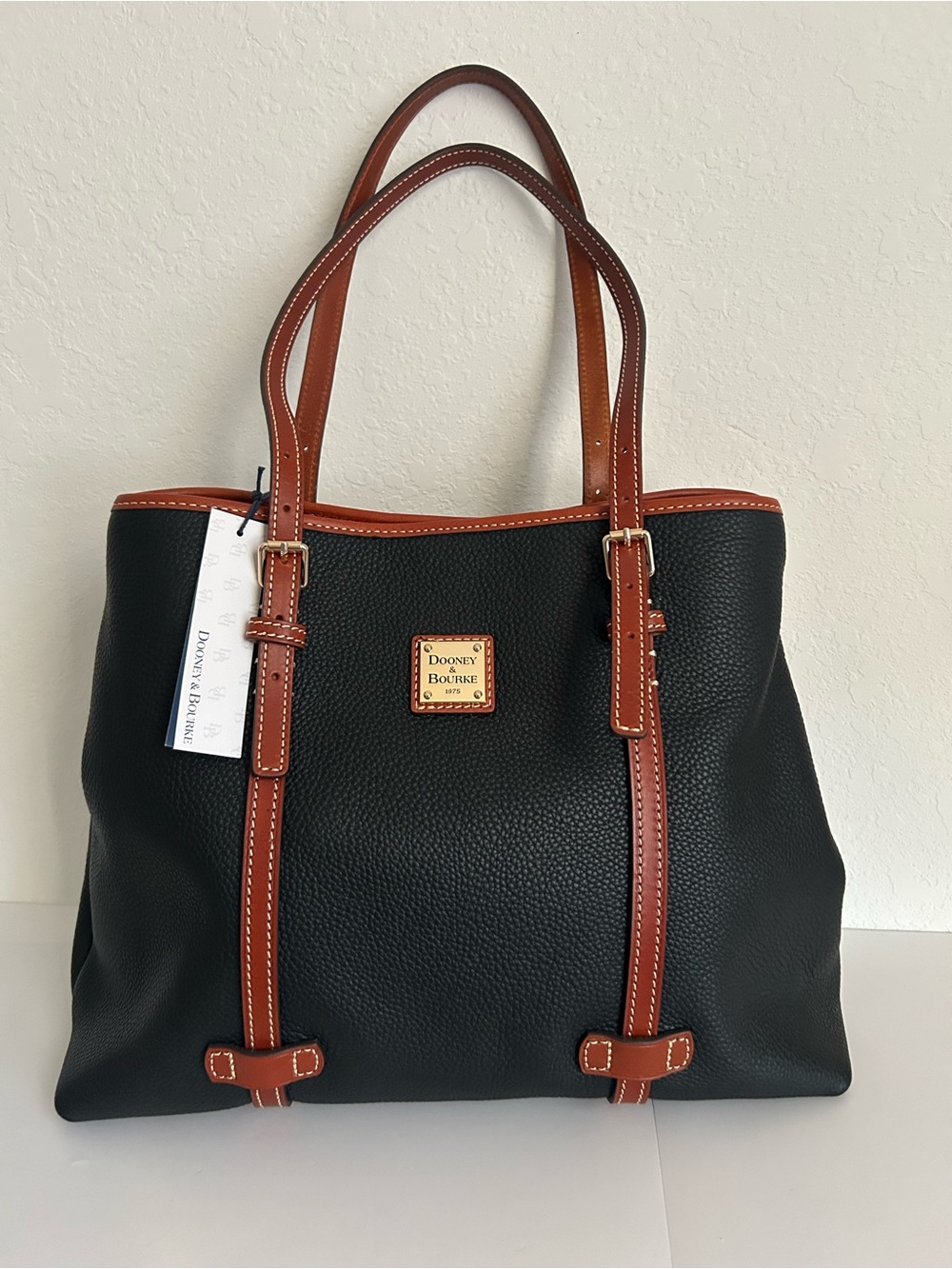 Dooney & Bourke Black Tote with Brown Trim and Straps